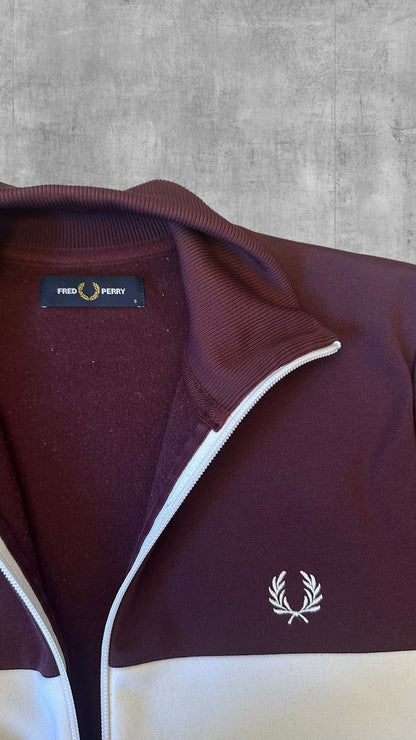 Fred Perry Sweatshirt Sweater Pullover Hoodie Weinrot Weiß S