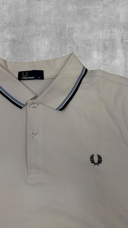 Fred Perry Polo Shirt Weiß Schwarz Hellblau XL