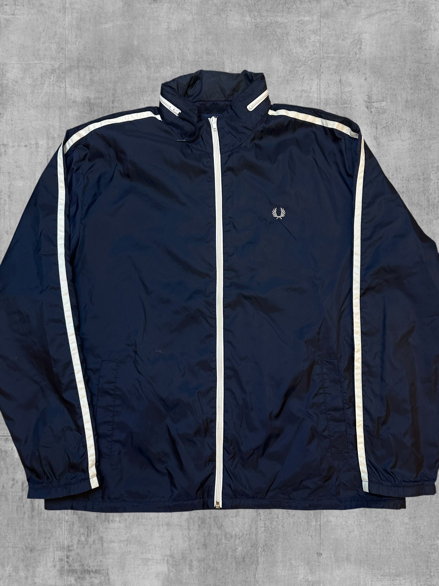 Fred Perry Windbreaker Jacke Taped Navy Blau Weiß M