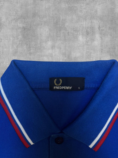 Fred Perry Polo Shirt Blau Rot Weiß S