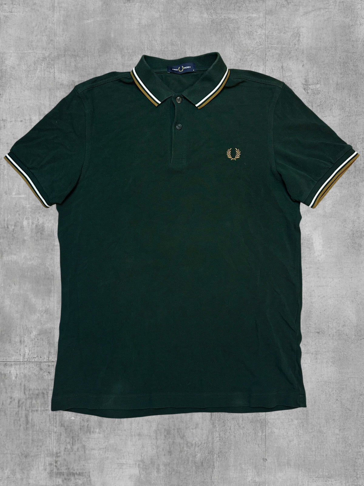 Fred Perry Polo Shirt Dark Green Gold White M