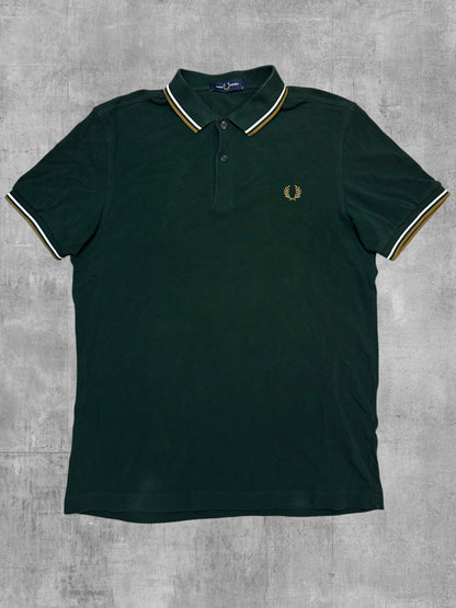 Fred Perry Polo Shirt Dark Green Gold White M