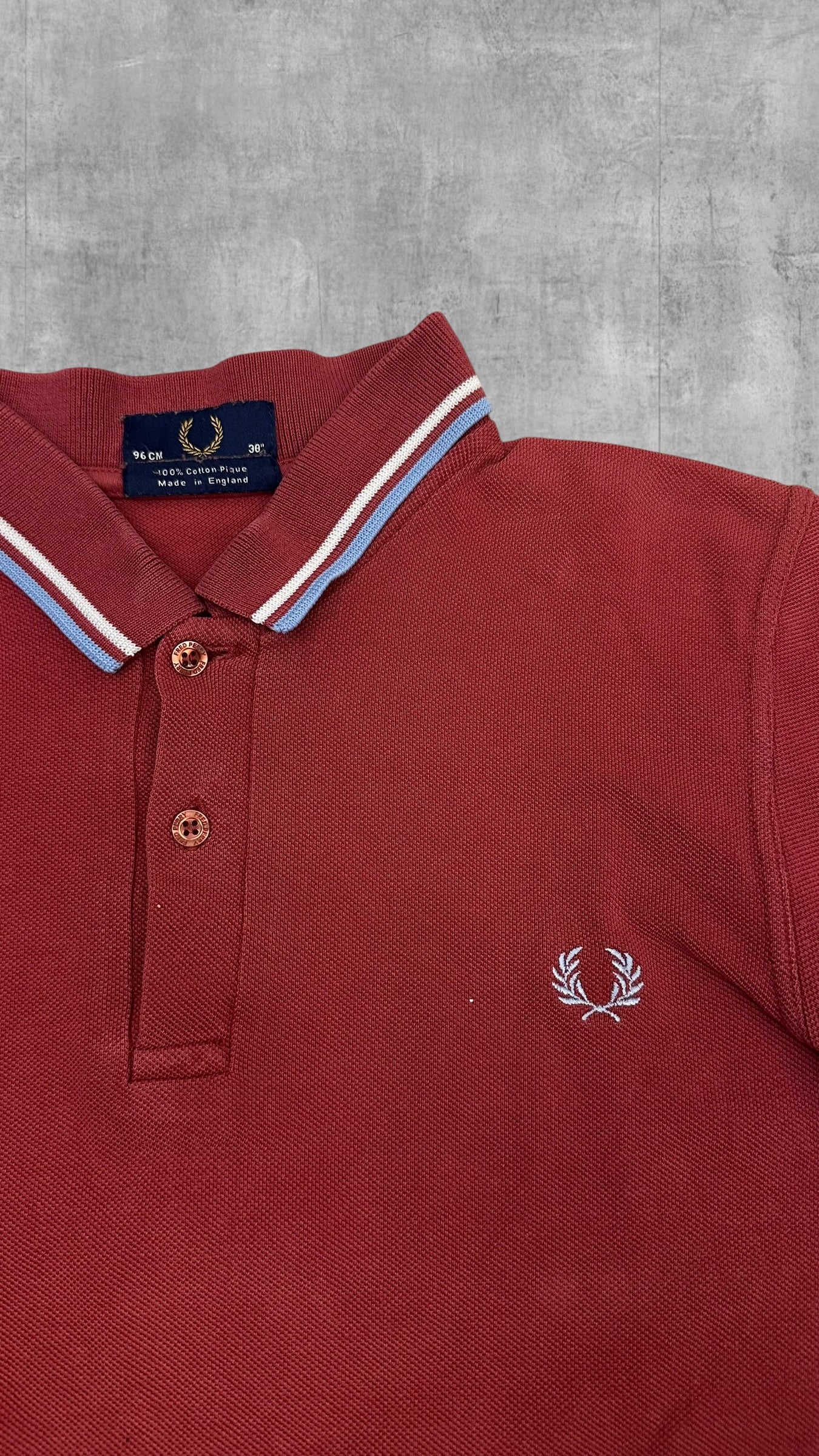Fred Perry Polo Shirt Weinrot Türkis Weiß S