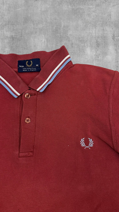 Fred Perry Polo Shirt Weinrot Türkis Weiß S