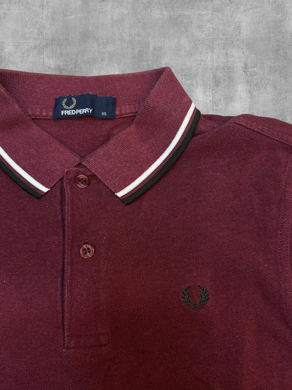 Fred Perry Polo Shirt Weinrot Khaki XS