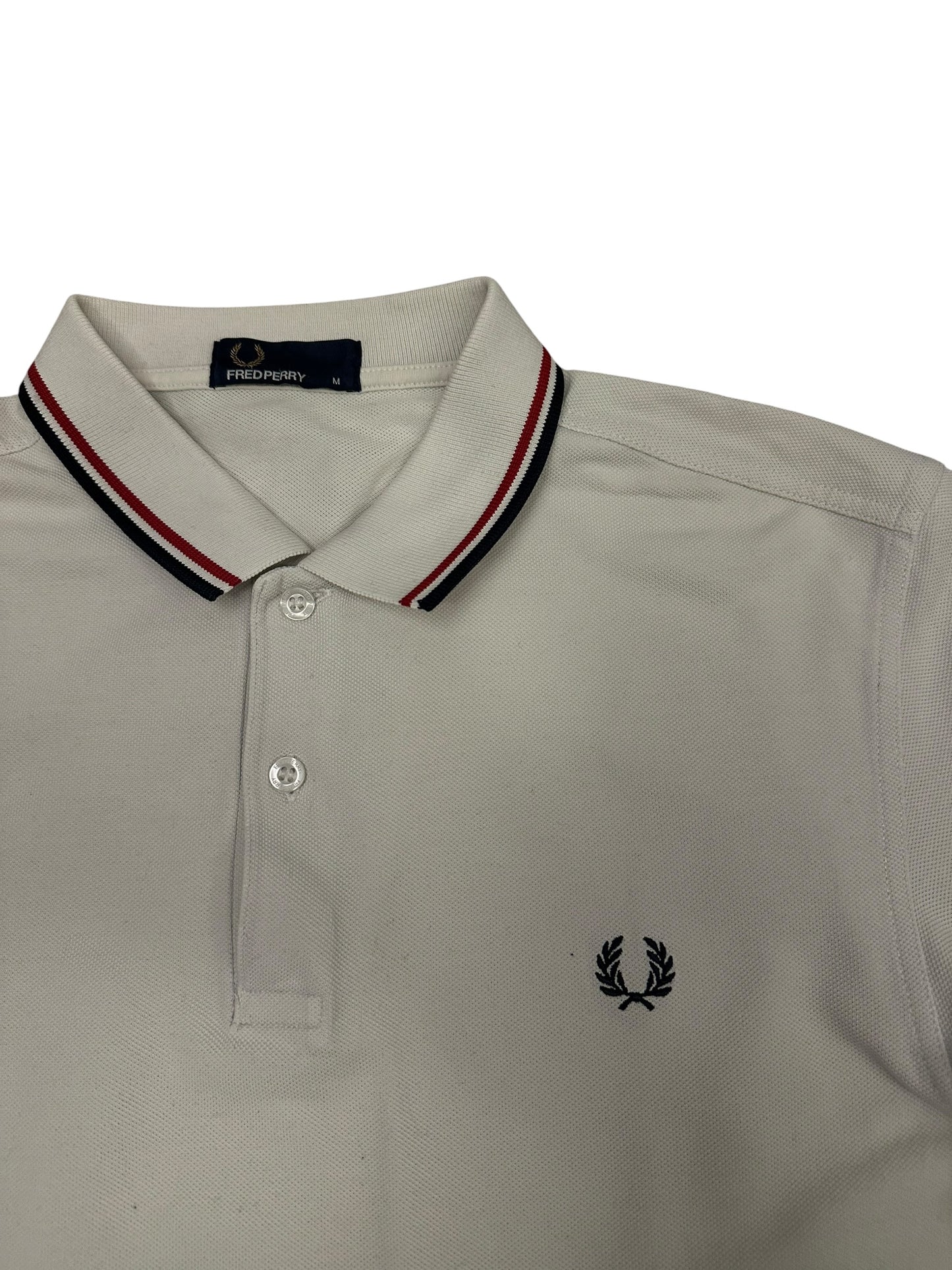Fred Perry Polo Shirt Weiß Schwarz Rot M