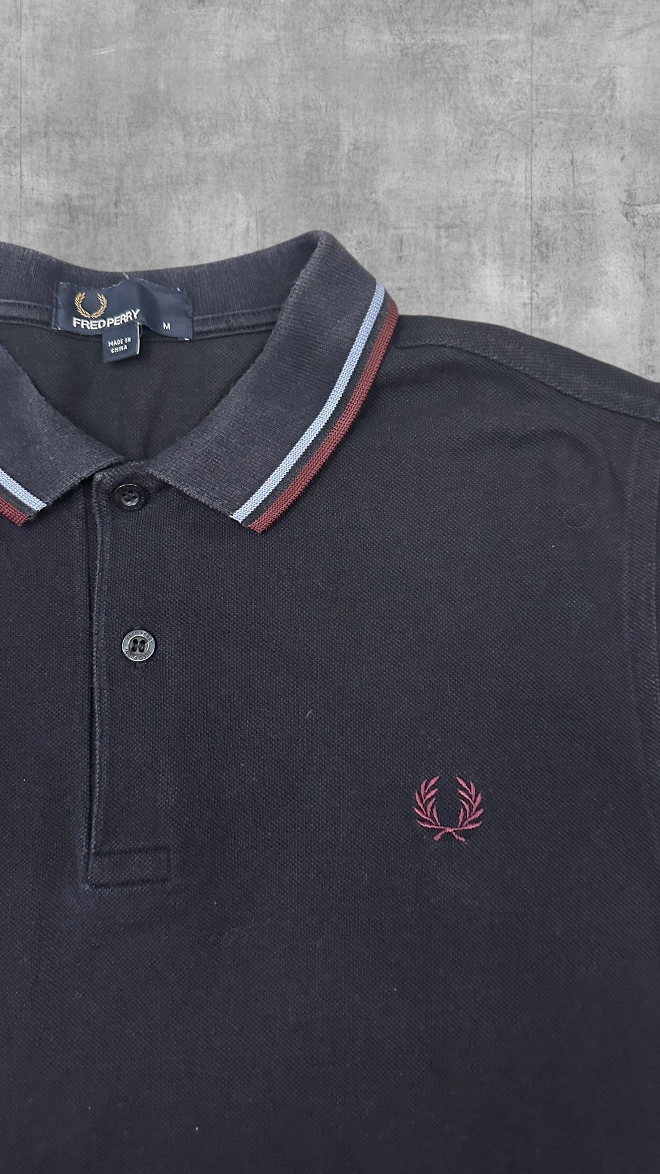 Fred Perry Polo Shirt Schwarzblau Weinrot M