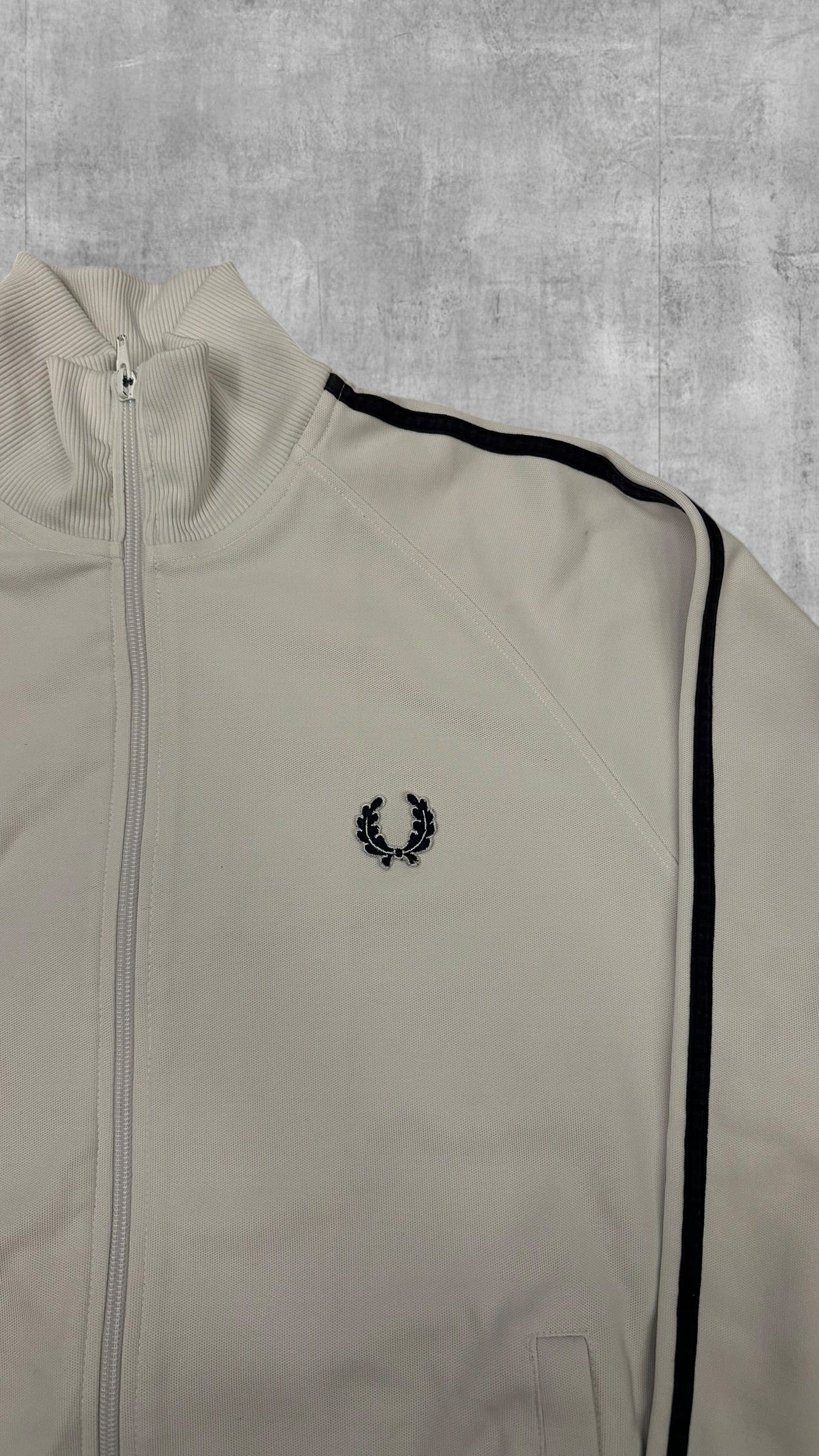 Fred Perry Vintage Taped Trainingsjacke Weiß Schwarz M