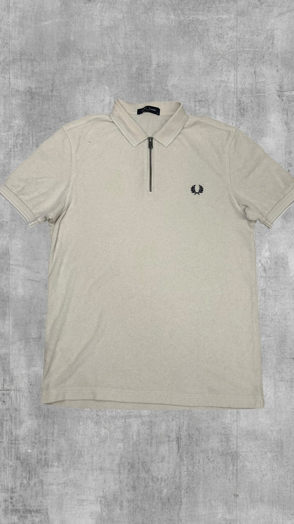 Fred Perry Zip Polo Shirt Weiß M