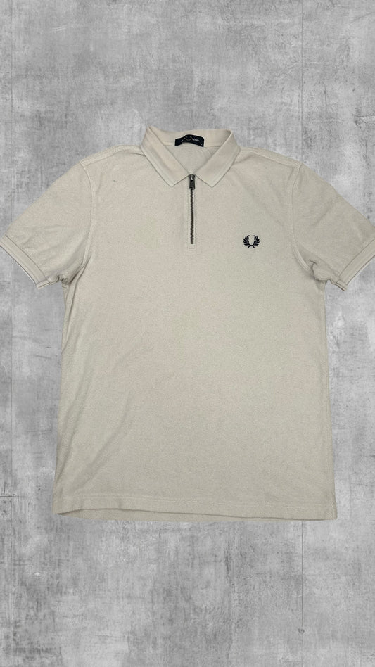 Fred Perry Zip Polo Shirt Weiß M
