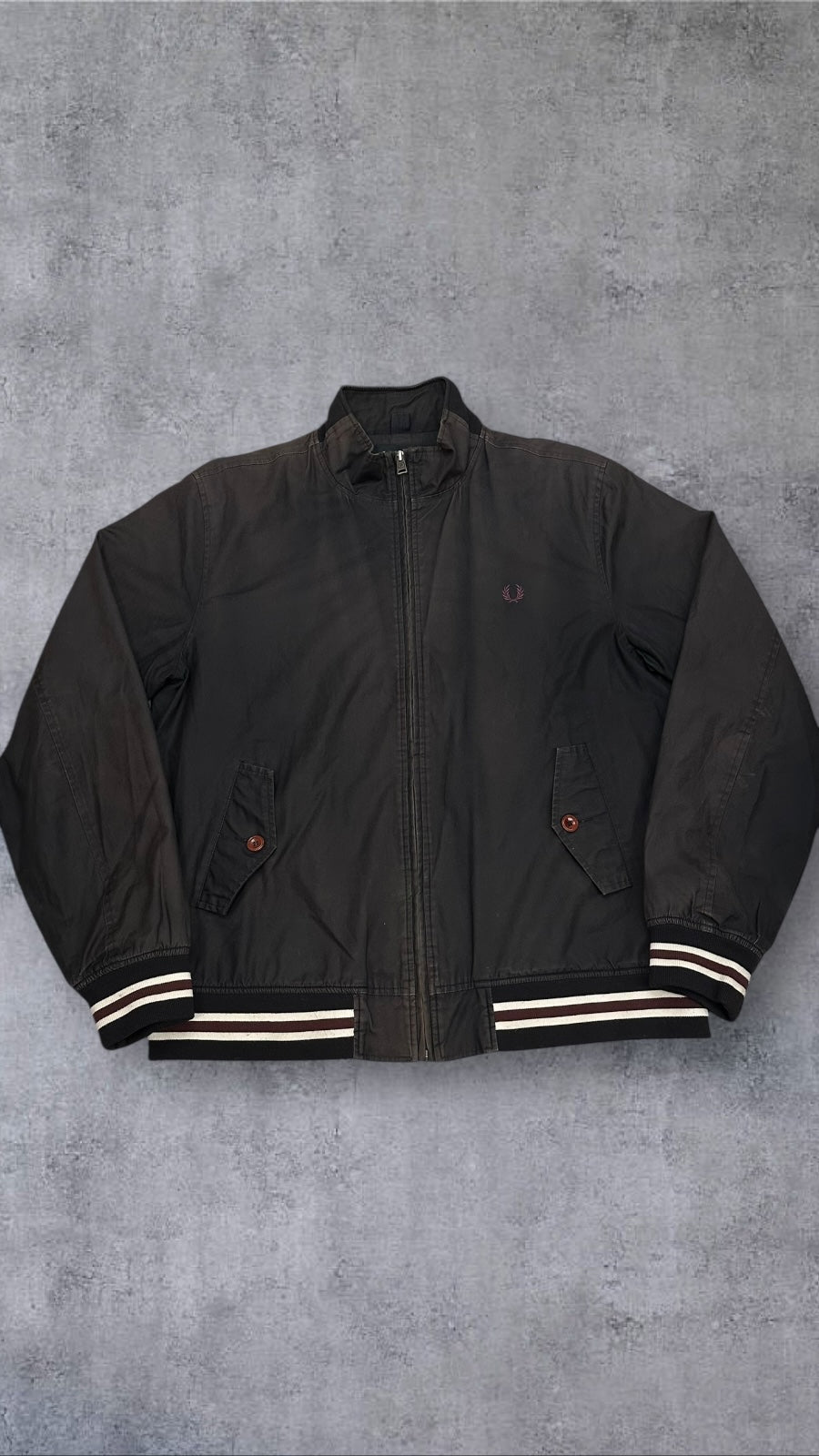 Fred Perry Vintage Bomberjacke Grau Bordeaux Rot L