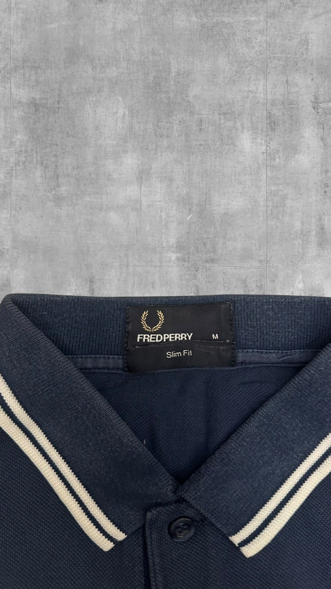 Fred Perry Polo Shirt Navy Blau Weiß M Slim Fit