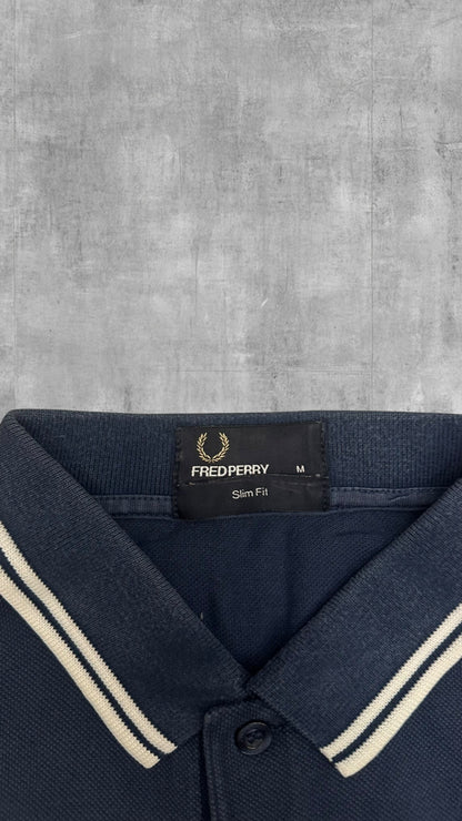 Fred Perry Polo Shirt Navy Blau Weiß M Slim Fit