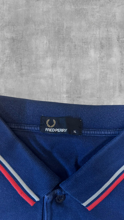Fred Perry Polo Shirt Navy Blau Rot XL