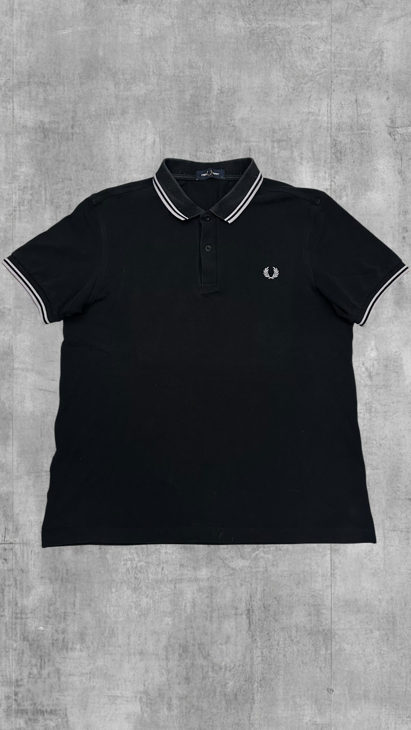 Fred Perry Backprint Polo Shirt Schwarz Weiß L