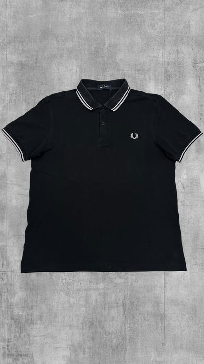 Fred Perry Backprint Polo Shirt Schwarz Weiß L