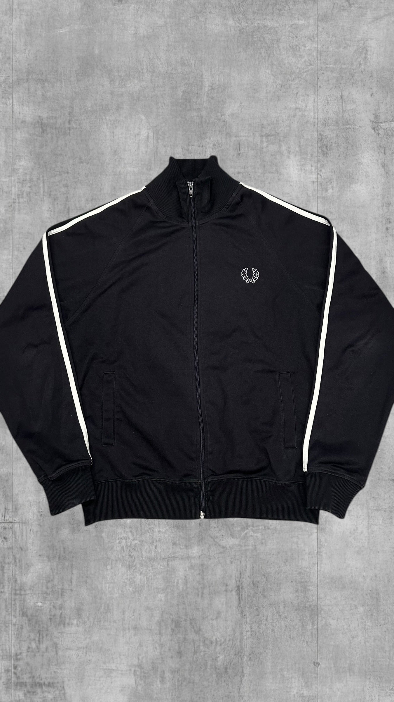 Fred Perry Vintage Trainingsjacke Taped Zip Jacke Schwarz Weiß S