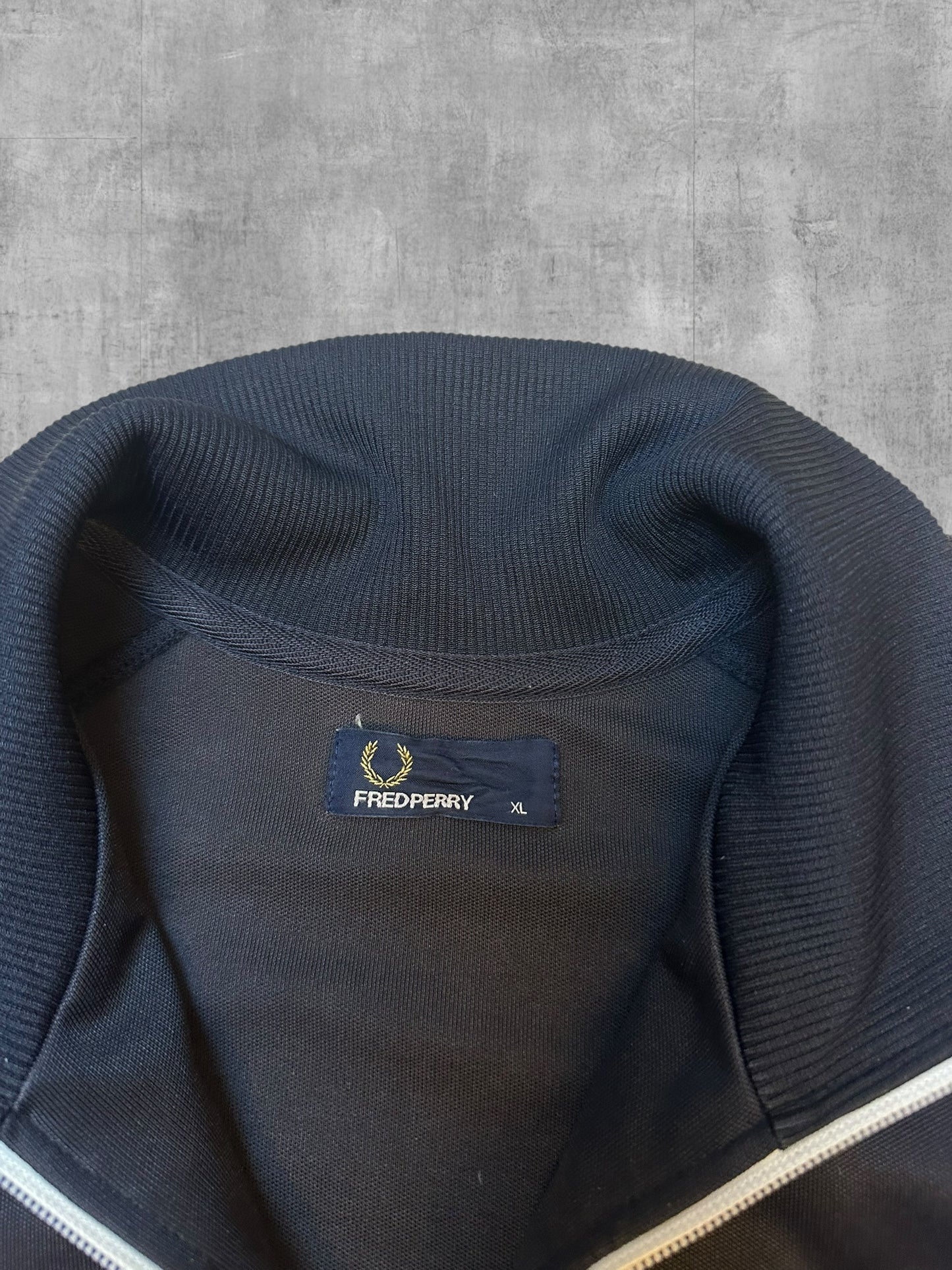 Fred Perry Vintage Trainingsjacke Taped Schwarz Weiß XL