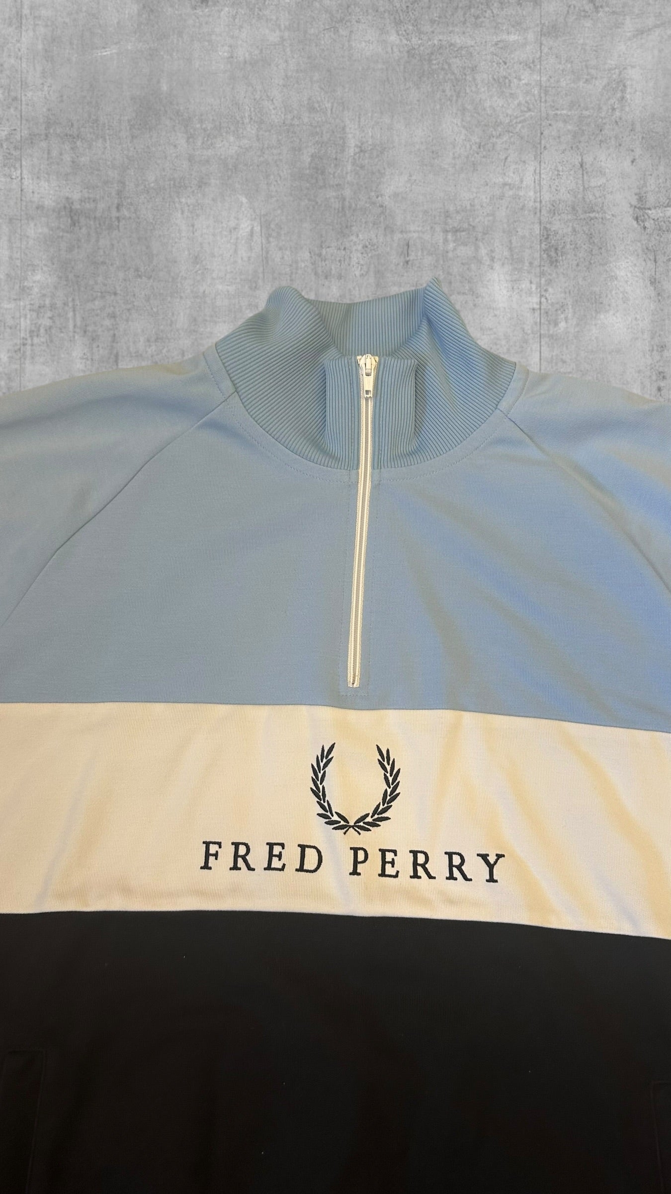 Fred Perry Half zip Pullover Sweatshirt Babyblau Schwarz Weiß XL