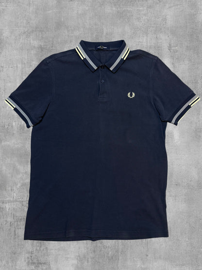 Fred Perry Polo Shirt Navy Blau Beige L
