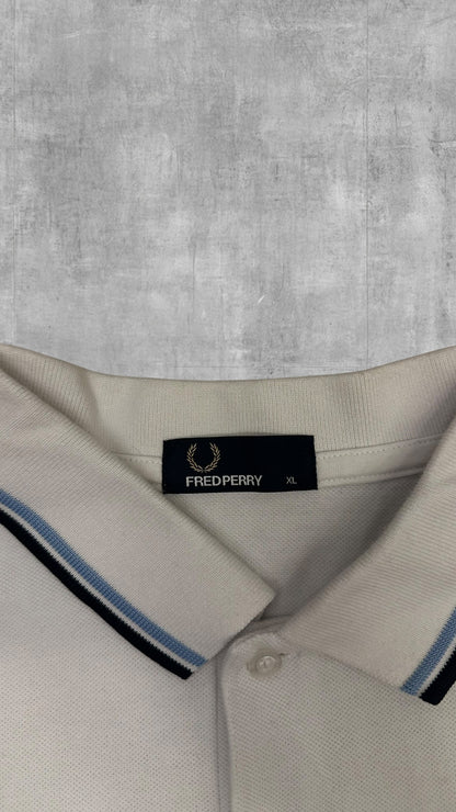 Fred Perry Polo Shirt Weiß Schwarz Hellblau XL