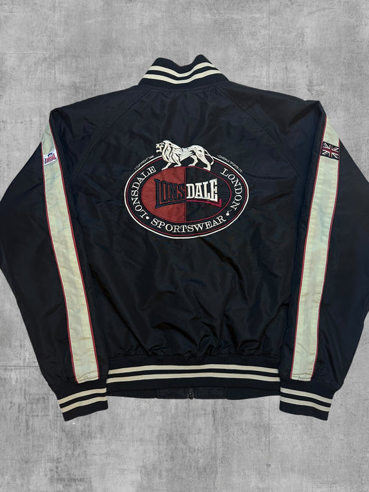 Lonsdale London Bomberjacke Backprint Schwarz Beige Weinrot M - L
