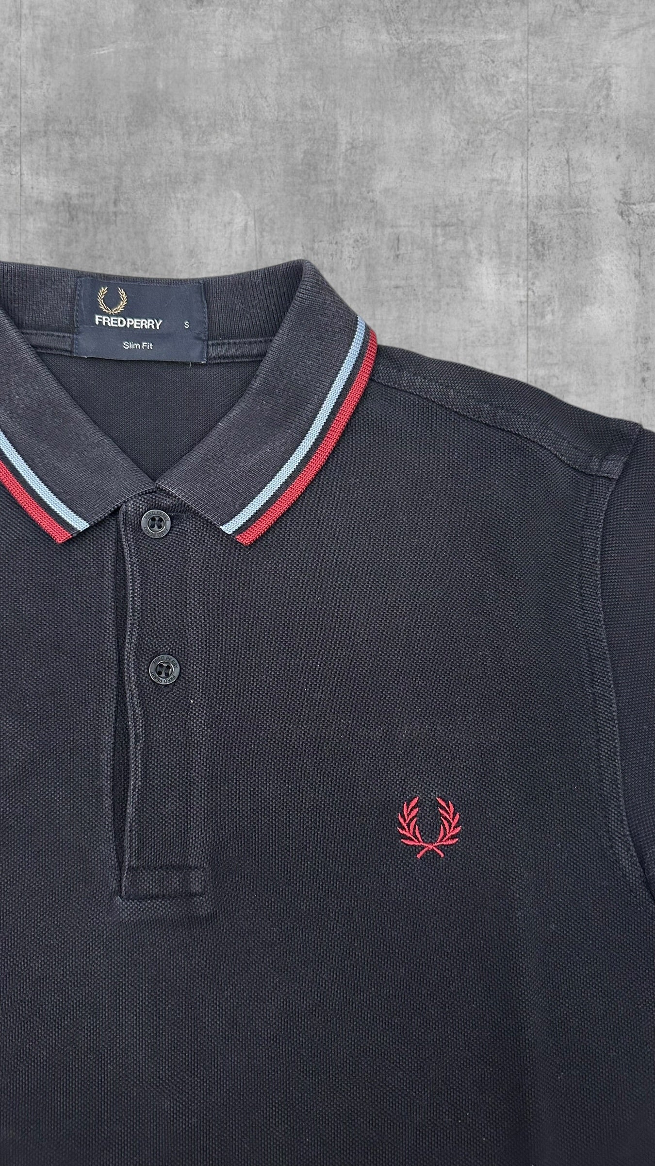 Fred Perry Polo Shirt Schwarz Weinrot S Slim Fit