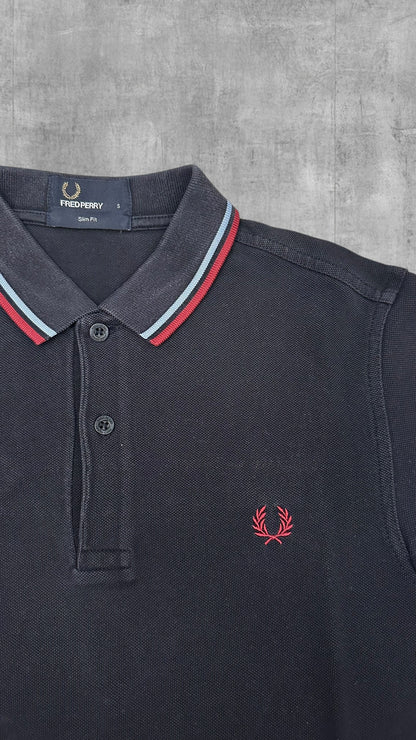 Fred Perry Polo Shirt Schwarz Weinrot S Slim Fit