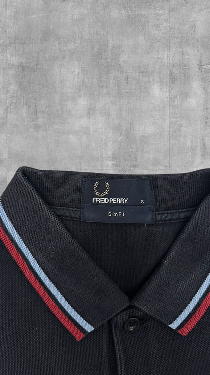 Fred Perry Polo Shirt Schwarz Weinrot S Slim Fit