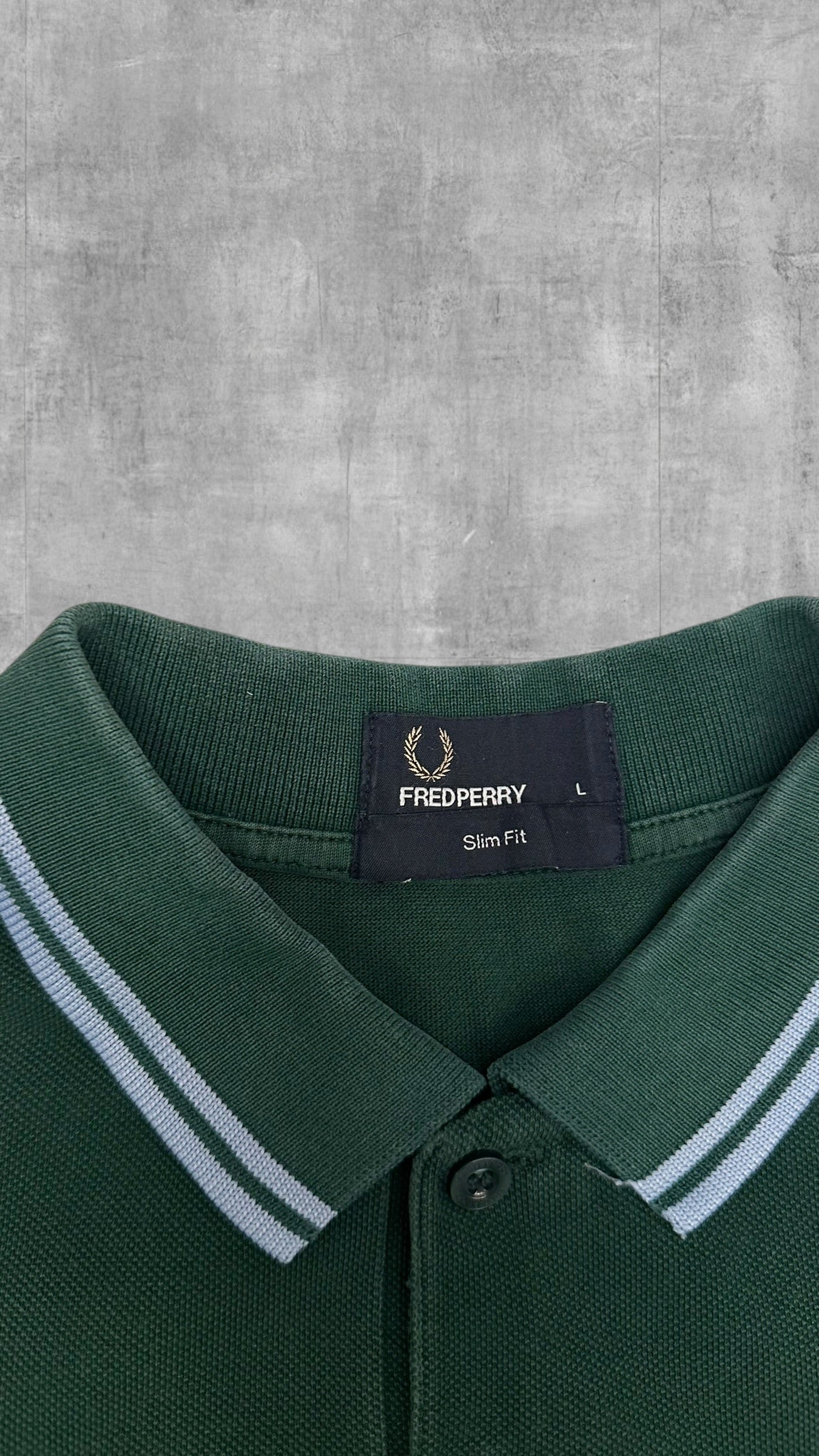 Fred Perry Polo Shirt Dunkelgrün Babyblau L Slim Fit