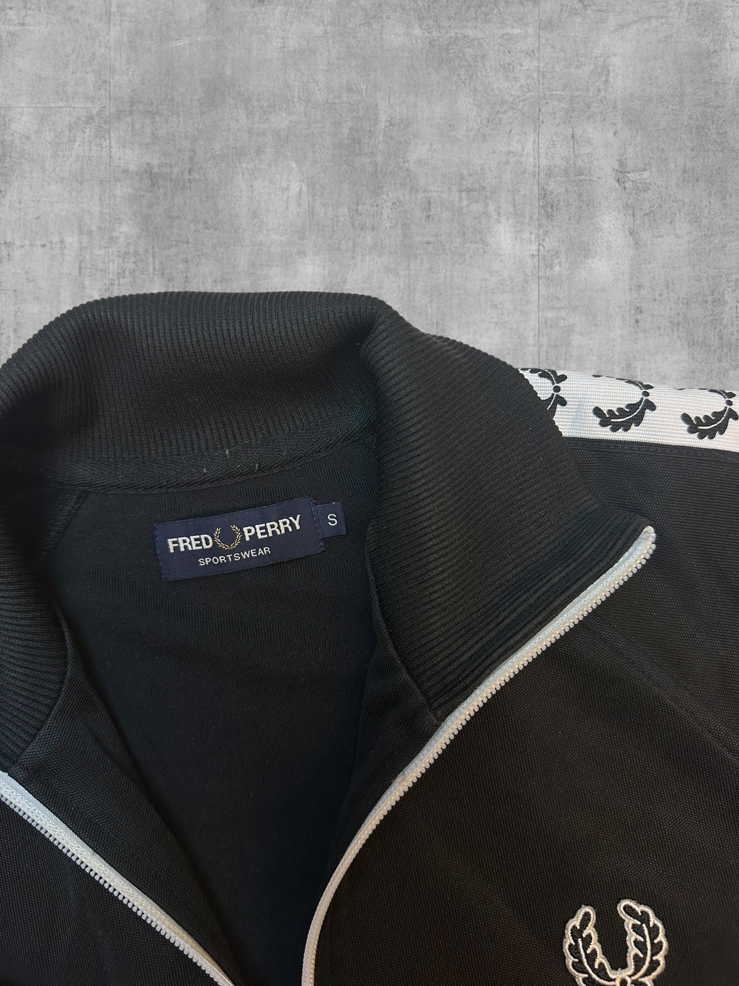 Fred Perry Vintage Trainingsjacke Taped Schwarz Weiß S