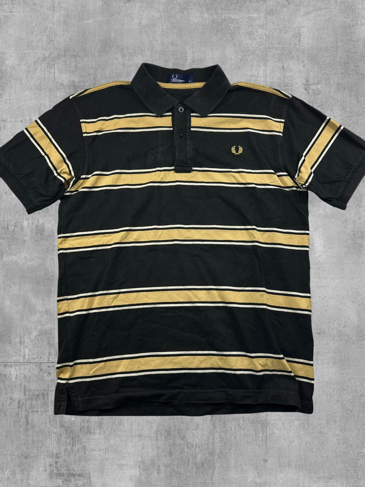 Fred Perry Polo Shirt Schwarz Gold gestreift M