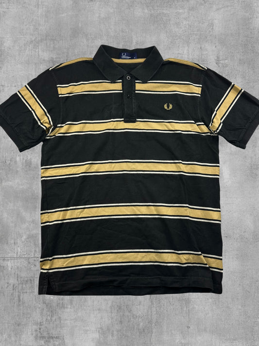 Fred Perry Polo Shirt Schwarz Gold gestreift M