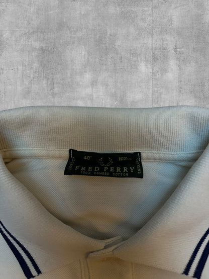 Fred Perry Polo Shirt Weiß Navy Blau M