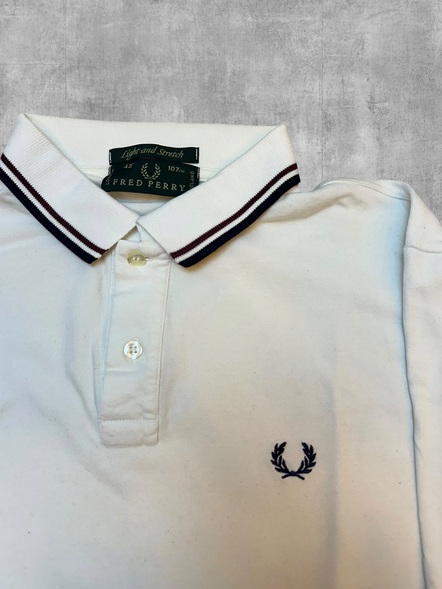Fred Perry Langarm Polo Shirt Weiß Schwarz M