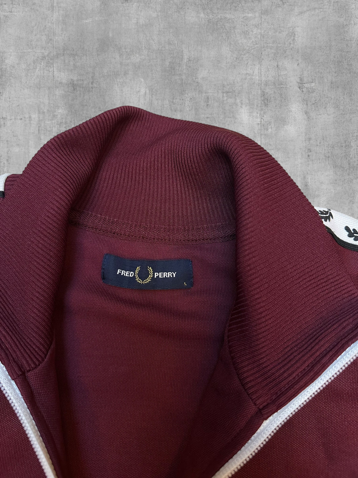 Fred Perry Taped Track Jacket Burgundy White Black L