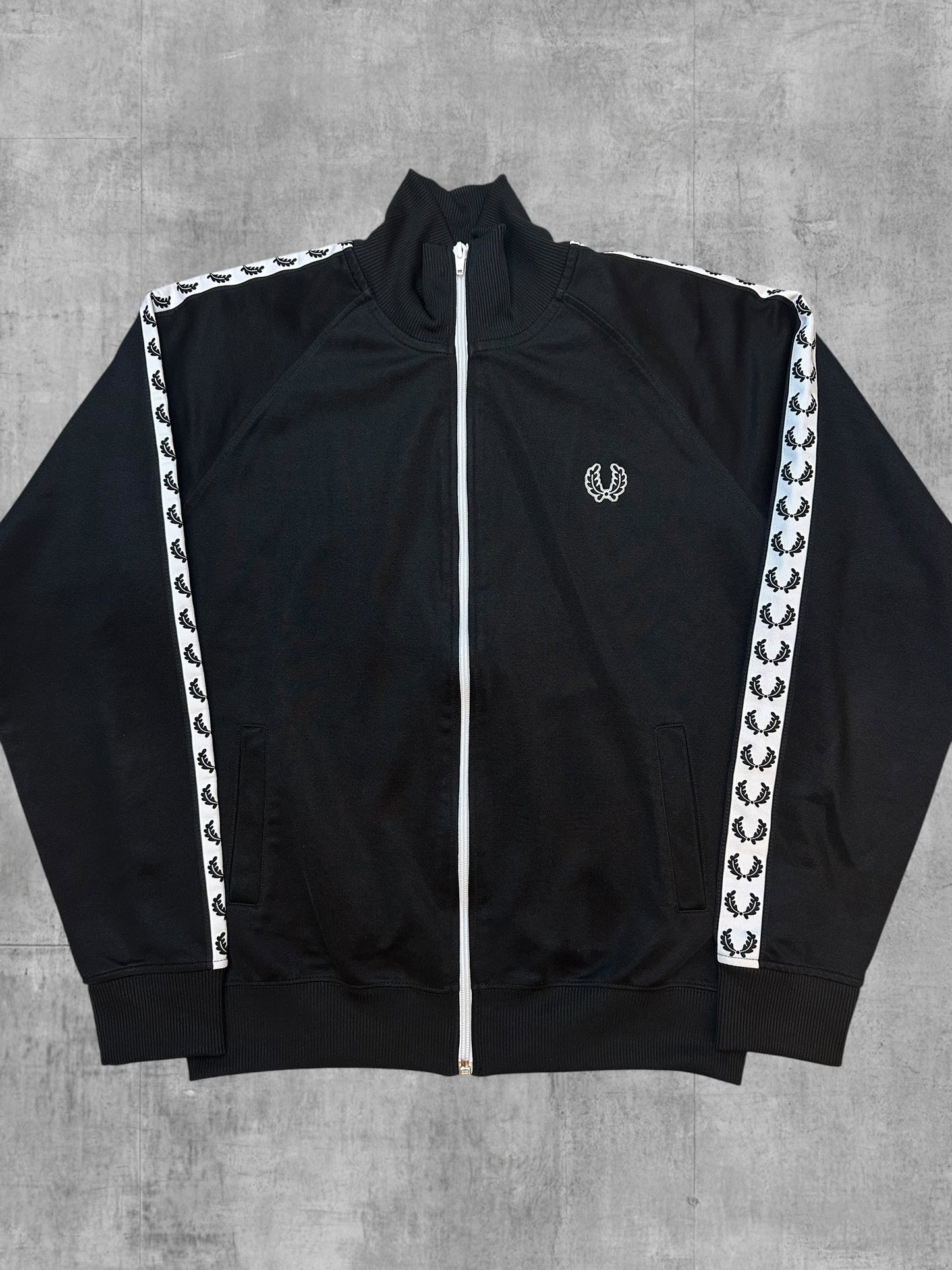 Fred Perry Vintage Trainingsjacke Taped Schwarz Weiß M