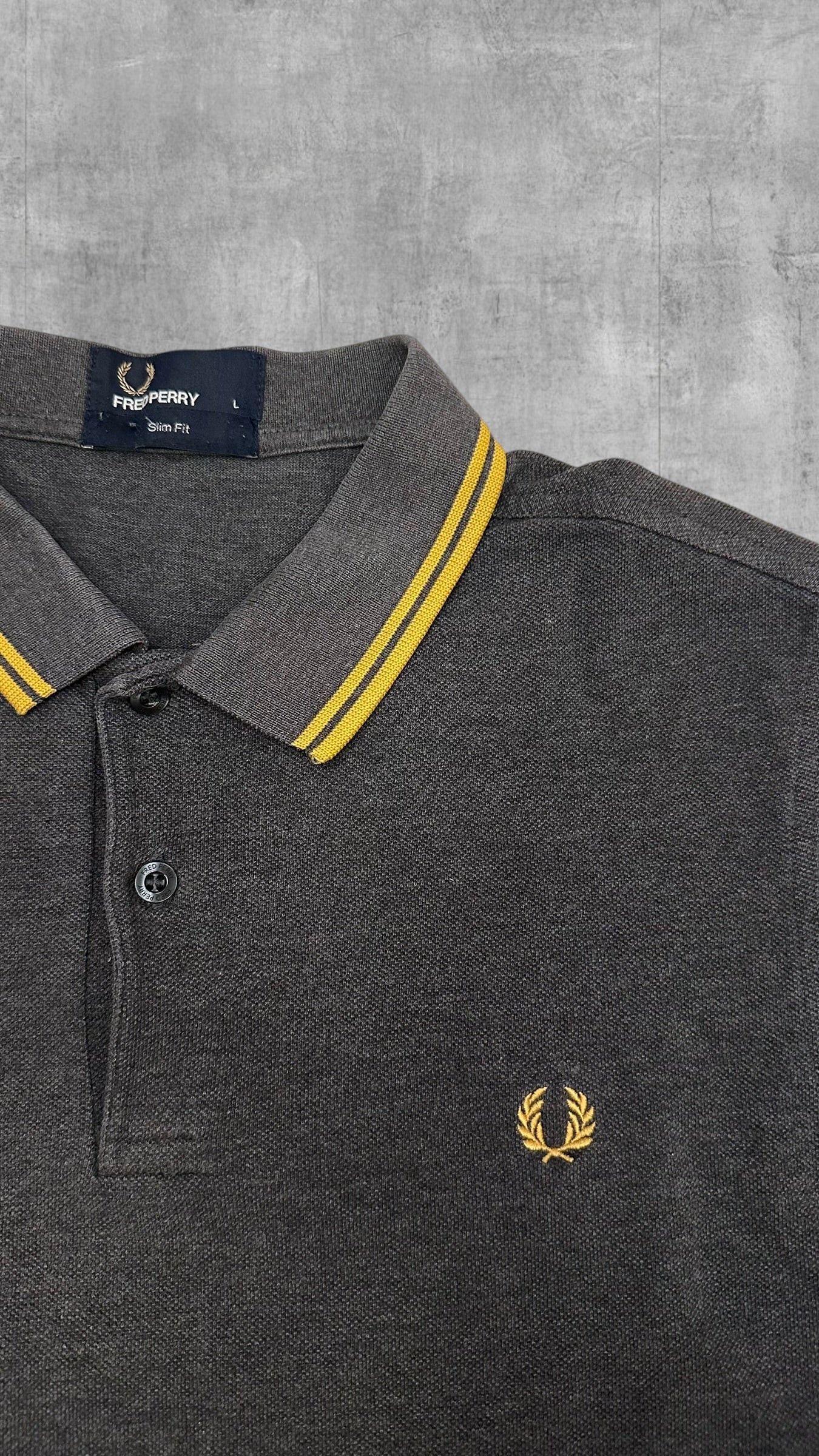 Fred Perry Polo Shirt Grau Gold L Slim Fit