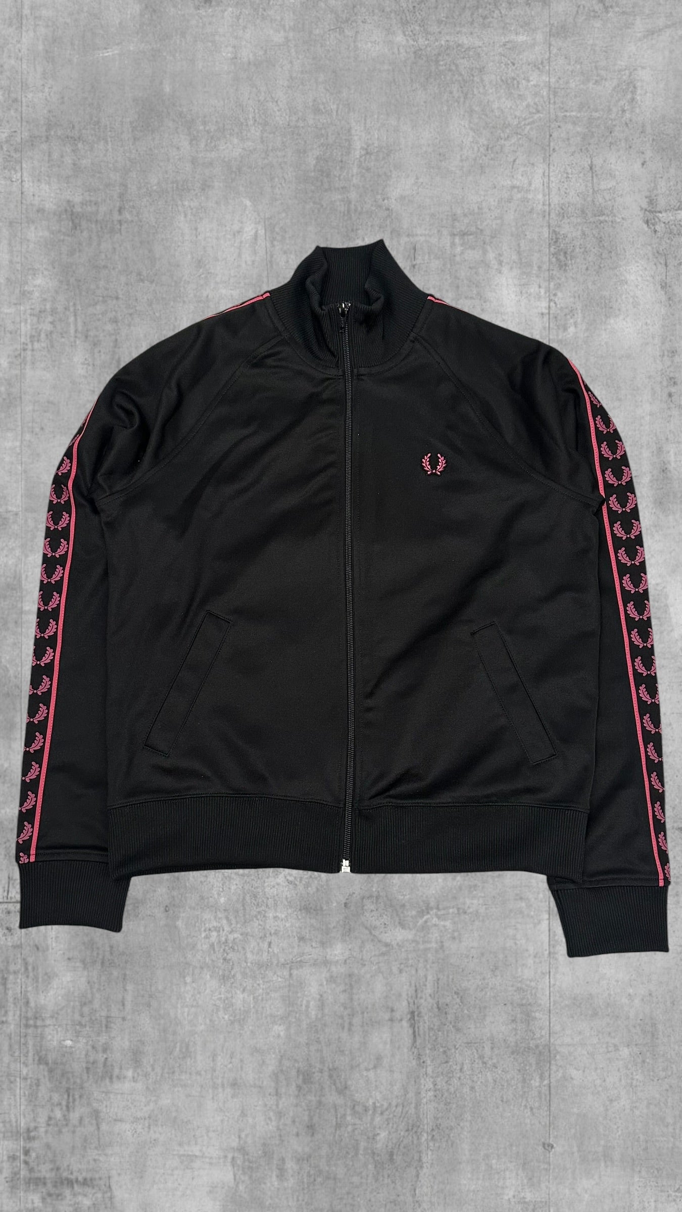 Fred Perry Vintage Trainingsjacke Taped Schwarz Pink S - M
