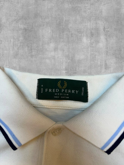 Fred Perry Vintage Polo Shirt Weiß Navy Blau M