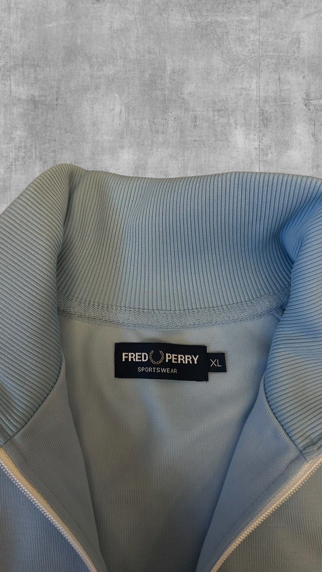 Fred Perry Half zip Pullover Sweatshirt Babyblau Schwarz Weiß XL