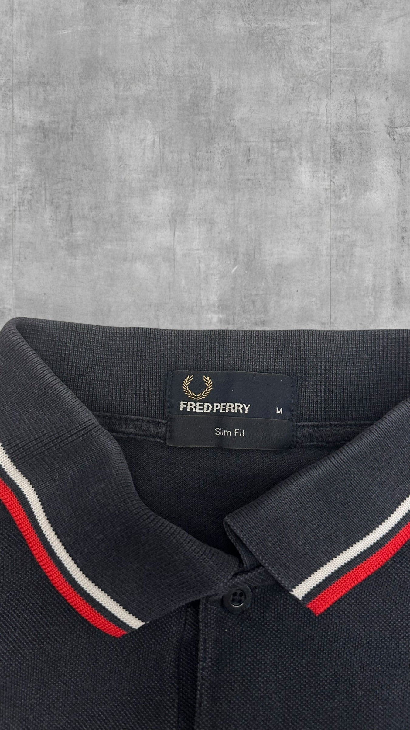 Fred Perry Polo Shirt Schwarz Rot Weiß M Slim Fit