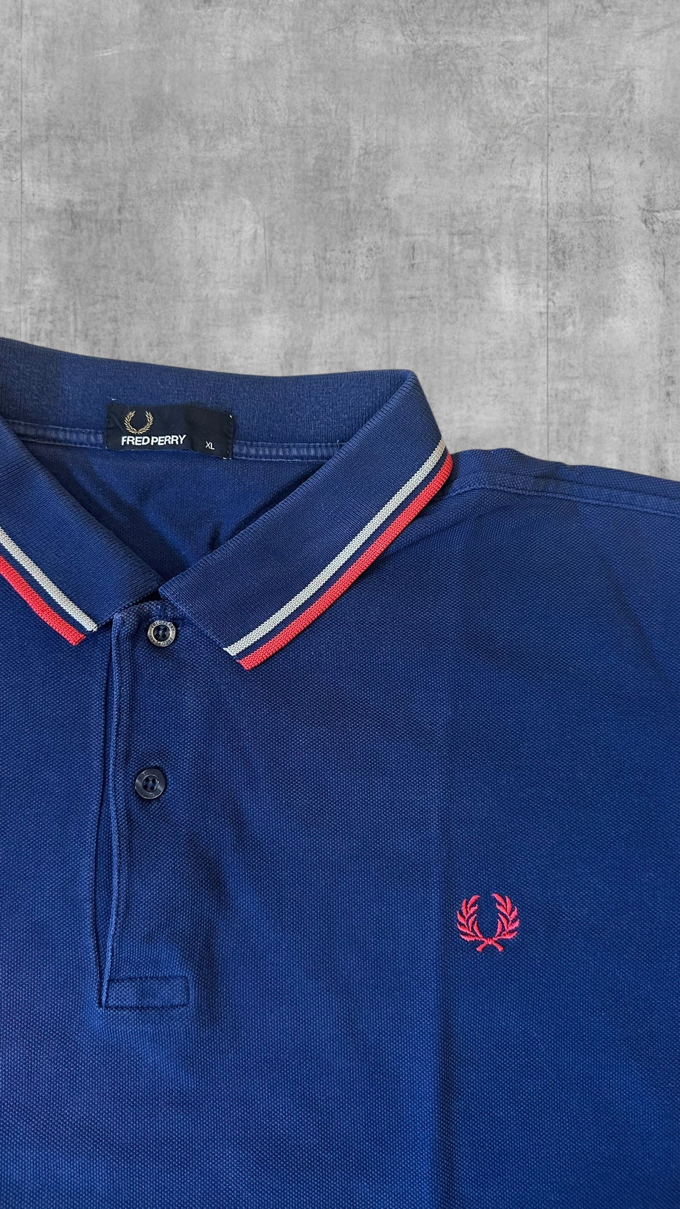 Fred Perry Polo Shirt Navy Blau Rot XL