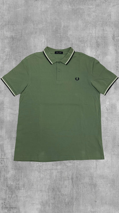 Fred Perry Polo Shirt Khaki Schwarz Weiß L