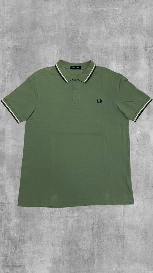 Fred Perry Polo Shirt Khaki Schwarz Weiß L