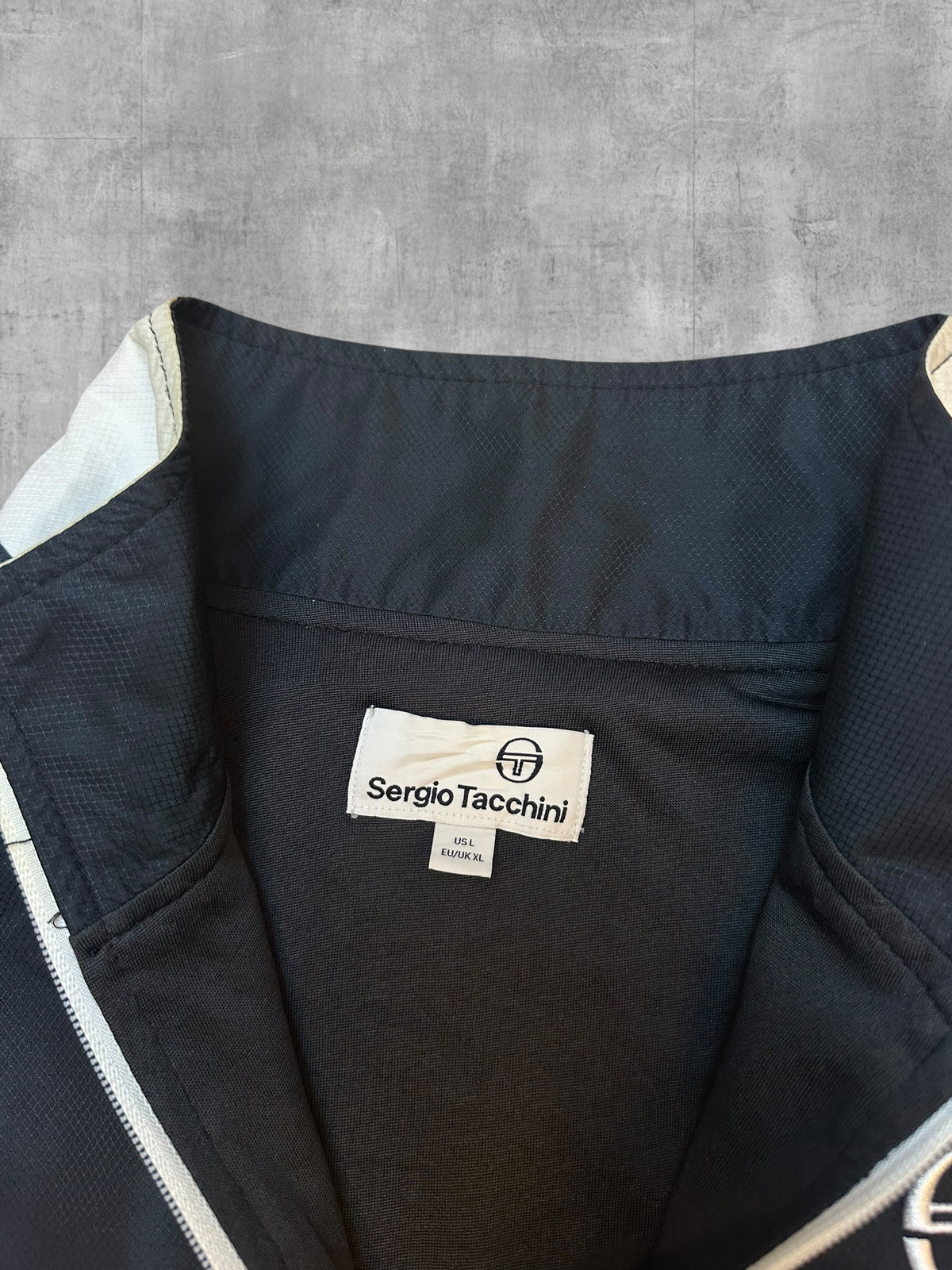 Sergio Tacchini Trainingsjacke Windbreaker Taped Schwarzblau Weiß L / XL