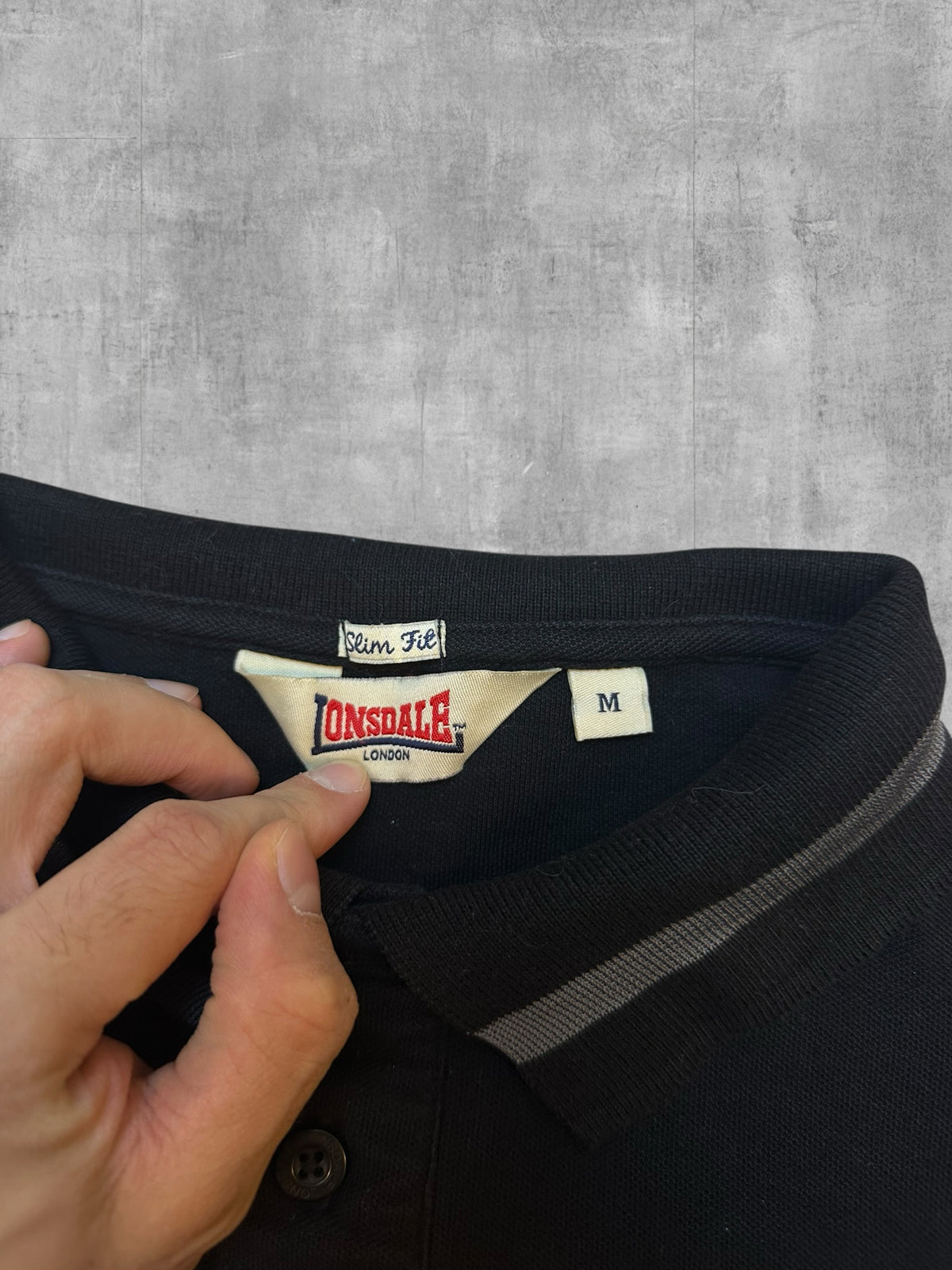 Lonsdale London Polo Shirt Black Grey M Slim Fit