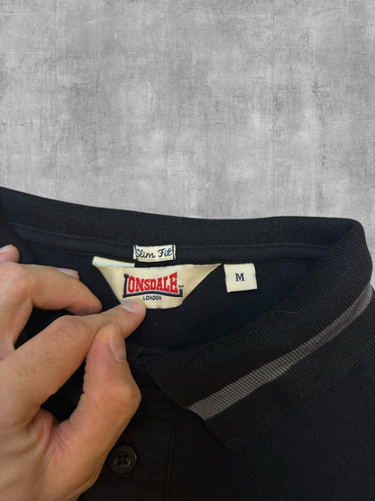 Lonsdale London Polo Shirt Black Grey M Slim Fit