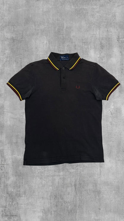 Fred Perry Polo Shirt Dunkelgrau Weinrot Gold XS