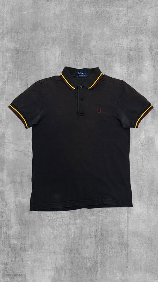 Fred Perry Polo Shirt Dunkelgrau Weinrot Gold XS